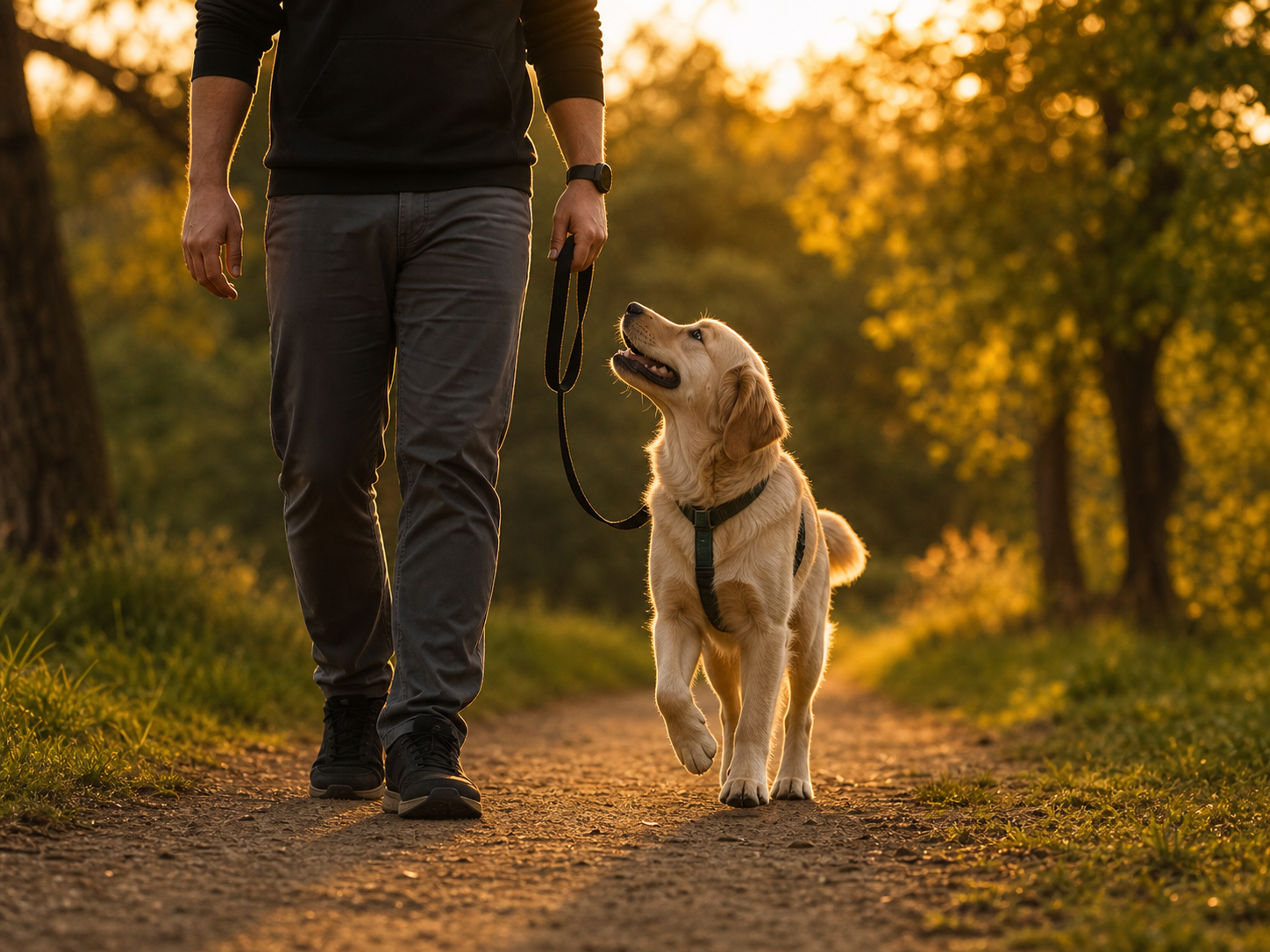 Chien attentif pendant une marche éducative